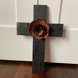 Wooden Cross with metal flower